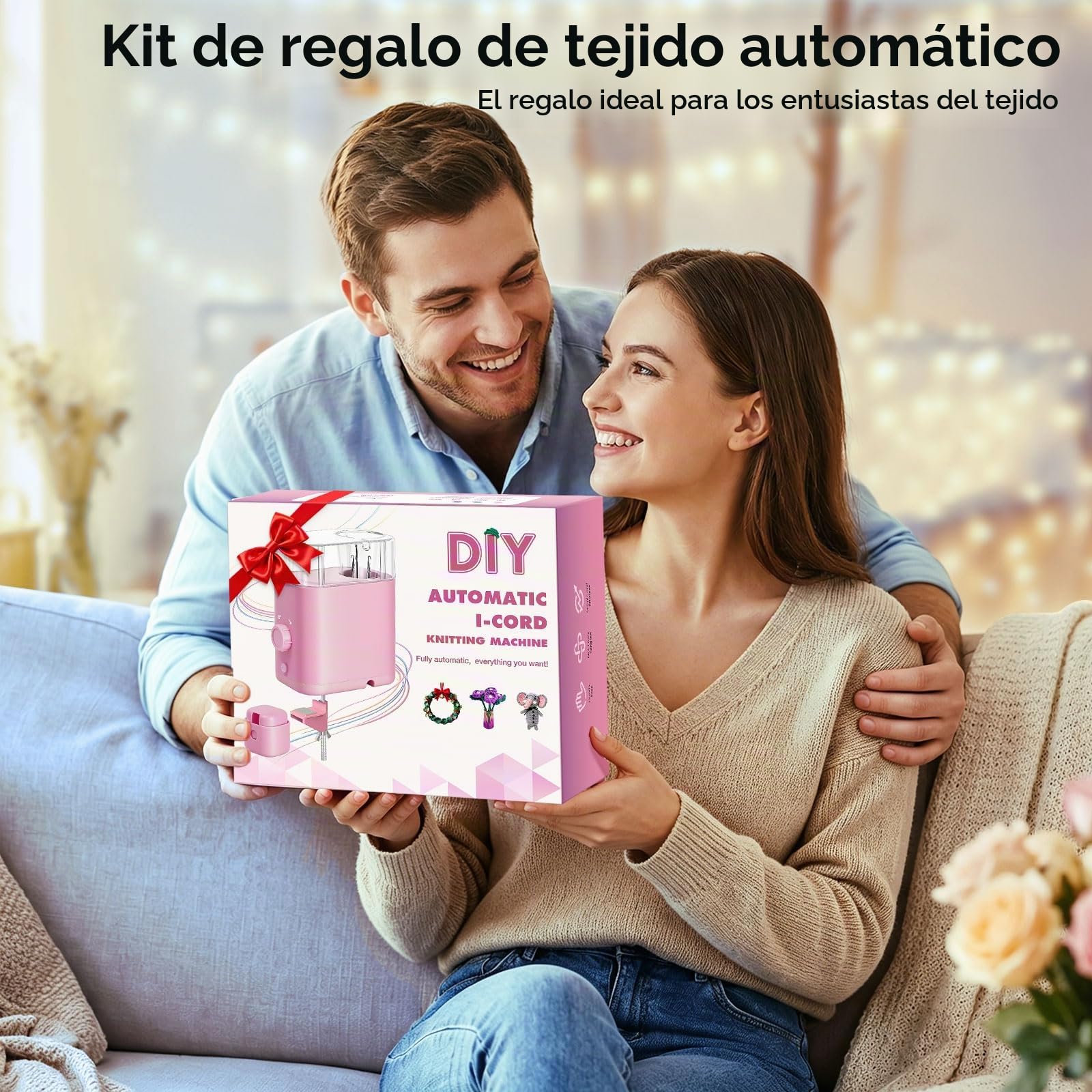 DoubleCare Tricotin Automatique, Machine de Tricotar Tejer, Eléctrico Máquina de Tejer con 2 Bobinas de Hilo y Alambre de Hierro de 2 m, DIY Máquina de Ganchillo para Proyectos Rápidos, Verde