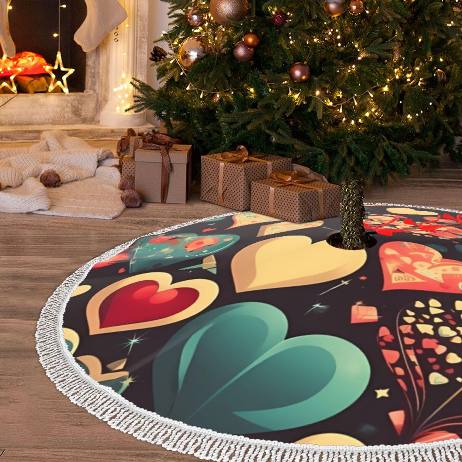 Jupe de sapin de Noël imperméable contre la résine, grand tapis 122 cm protecteur de parquet