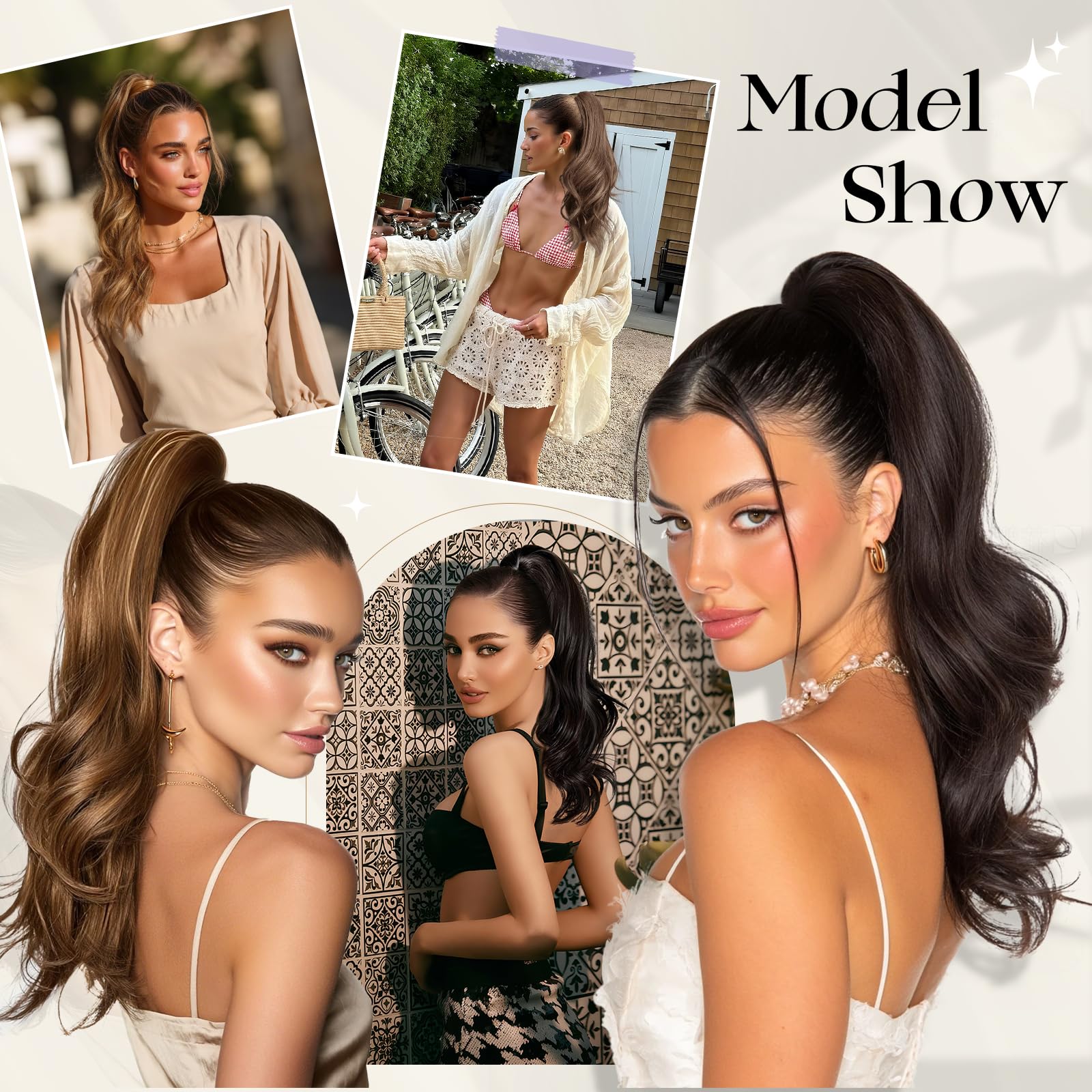Sofeiyan Coleta Postiza Larga Ondulada con Pinza, Extensión de Coleta Natural de Doble Uso, 41 cm de Sintética Pinza de Pelo en Extensión de Trenza para Mujeres, Negro natural