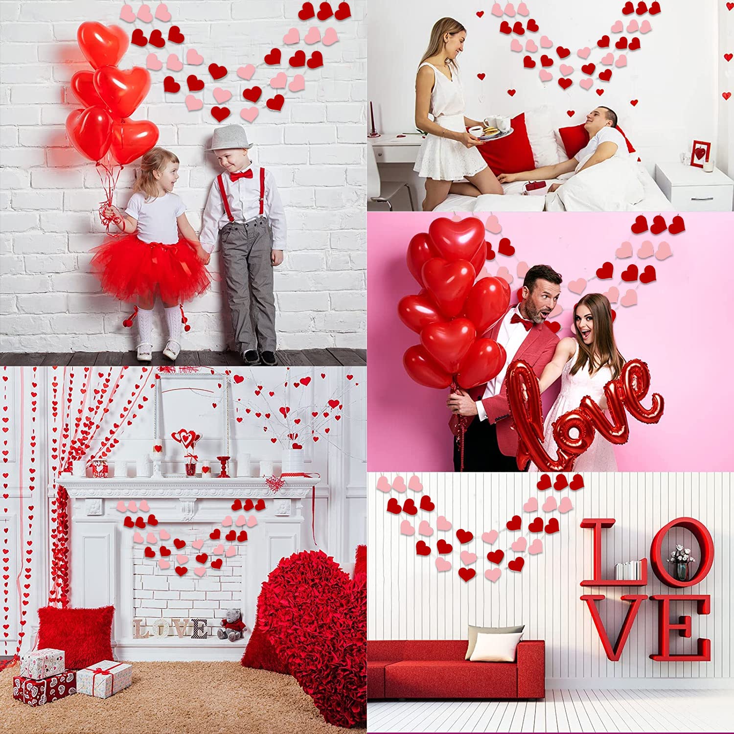 Party Propz Heart Garland Decoration - 1Pc Anniversary Decoration Items, Love Decorations Items, Heart Shape Banner, Proposal, Date Night, Wedding Room, Birthday Decor (Cardstock) 2