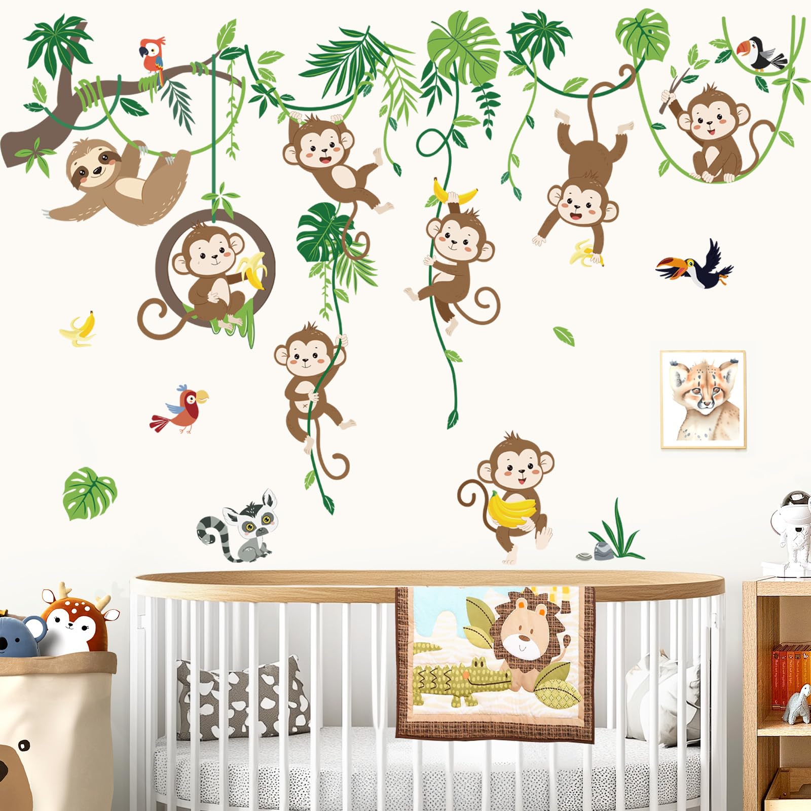 decalmile Monkey Climbing Tree Wall Decals Jungle Animals Tree Branch Sloth Wall Stickers Living Room Baby Nursery Kids Room Wall Decor - Image 3