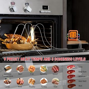 ThermoPro 650 ft Bluetooth Meat Thermometer with 4 Color-Coded Probes, Wireless Meat Thermometer Digital Wireless with Timer, Utensils Rechargeable for Smoker Oven, Cooking Gift for Dad Him Husband