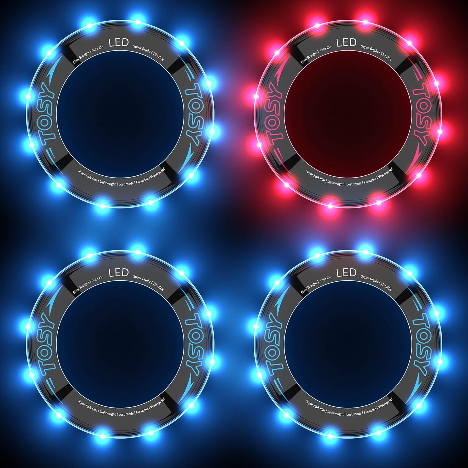TOSY Bundle of 4-3X Blue + Red - Flying Ring 12 LEDs Super Bright