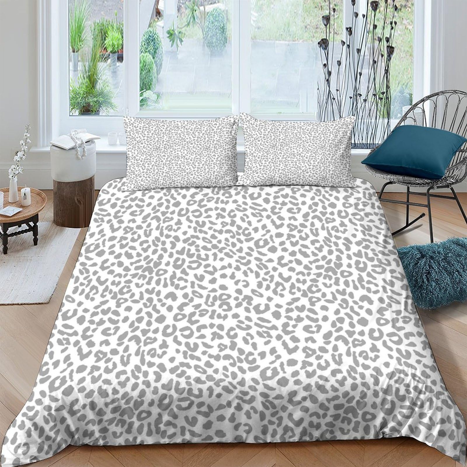 GPLZQXKJNH 3D Printed Leopard Pattern Duvet Cover Set Microfiber Soft Breathable with 2 Pillowcases for Bedroom Decoration Single（135x200cm）