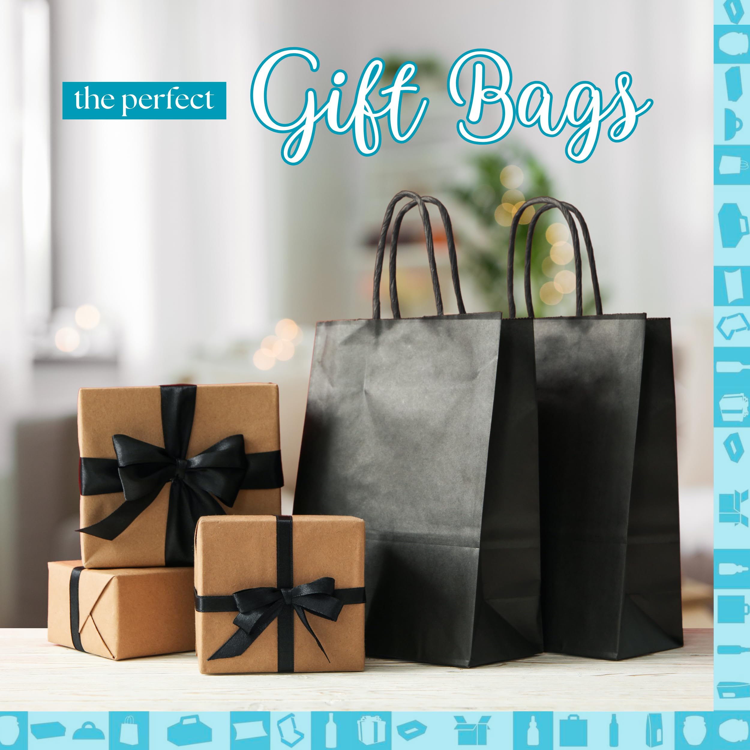 50 Sacchetti di Carta Kraft Nero con Manici 25x12x32cm | Borsa per lo Shopping, Regali di Nozze
