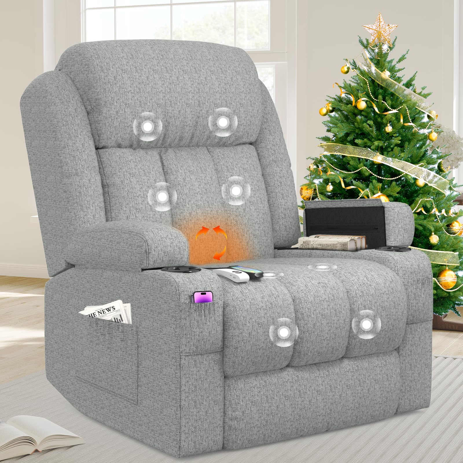 BareTay Lift Chairs Recliner Chairs For the Elderly with Massage & Heat, Extended Footrest Padded Backrest & Seat, USB+Type C Ports, 2 Cup Holders 2 Side Pockets