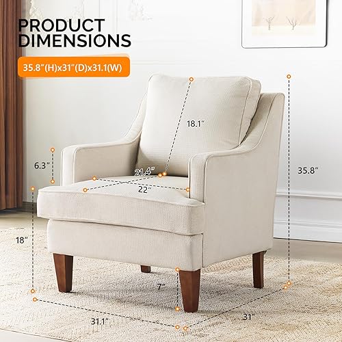 Miniatura 2 de VINGLI Mid-Century Modern Accent Chairs Set of 2, Beige Upholstered Armchair Comfy Sofa Chairs Reading Chair High Back for Living Room Bedroom