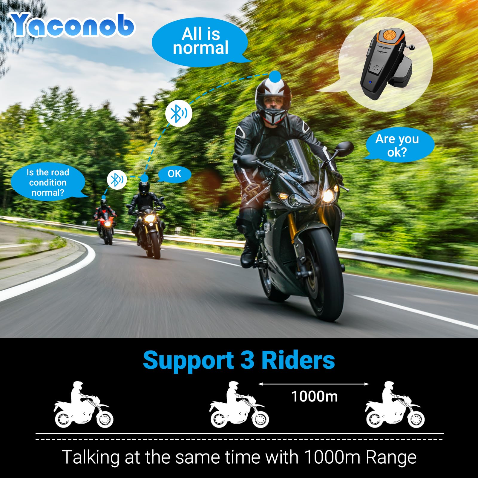 Casco de motocicleta Bluetoothbt-S2ns, sistema de comunicación Bluetooth de 1000 m, conecta hasta tres personas, dos personas hablan al mismo tiempo, cancelación inteligente de ruido (1)