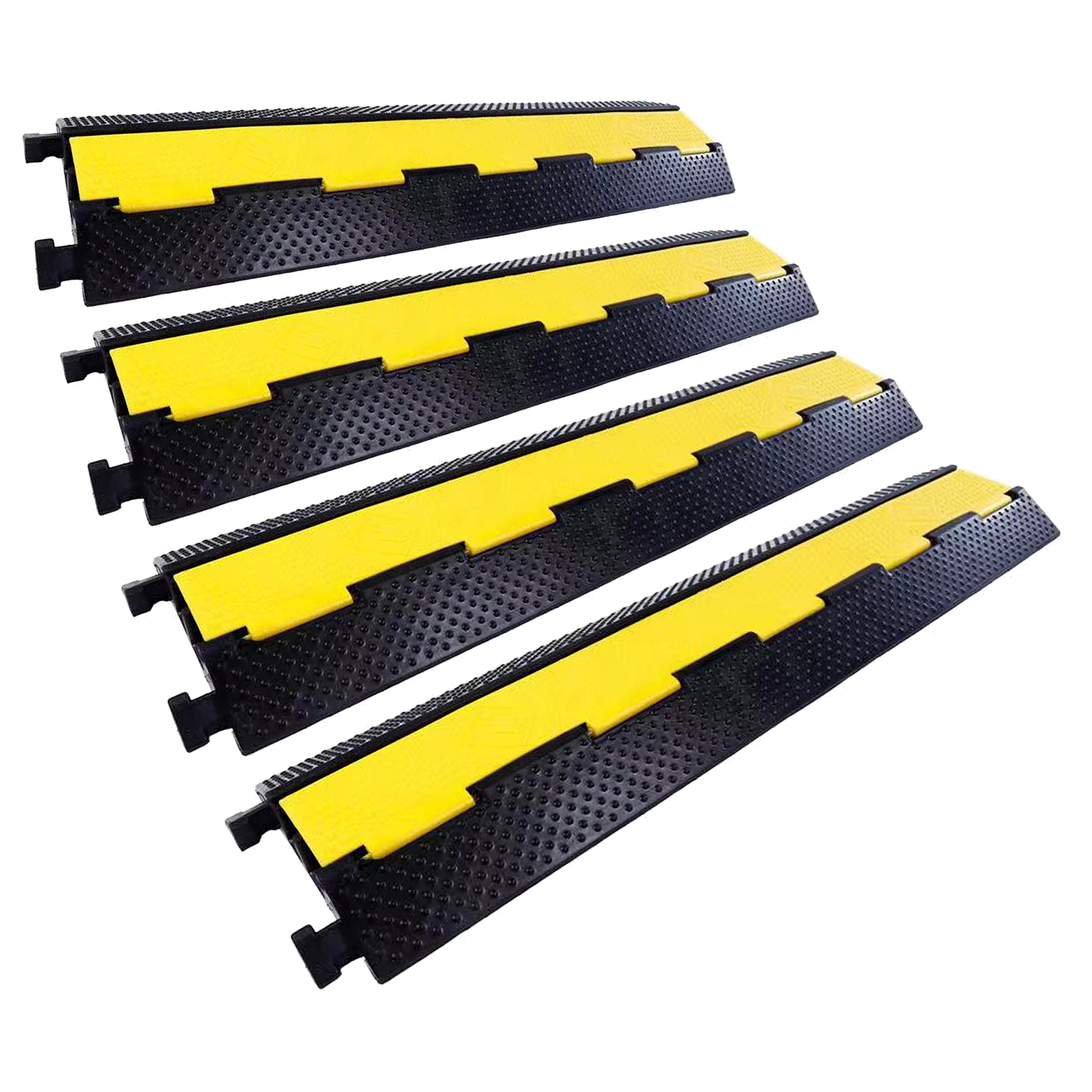Rubber Cable Ramp Cord Cover Cable Protector Ramps Wire Hose Protective 2 Channel 22000Lbs Load Capacity Traffic Speed Bump for Asphalt Concrete Gravel Driveway Indoor Outdoor, 4 Pack