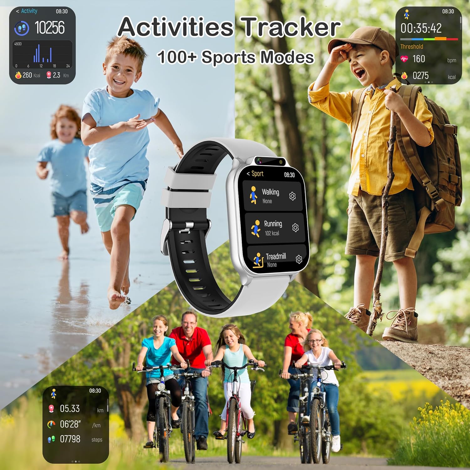 Kids Smart Watch with Fitness & Sleep Tracker, Waterproof Smart Watch for Kids with Heart Rate & Sport Modes, HD Camera, Games, Music, Recorder, DIY Dial, Audiobook, Gifts for Boys Girls 5-12(Silver)