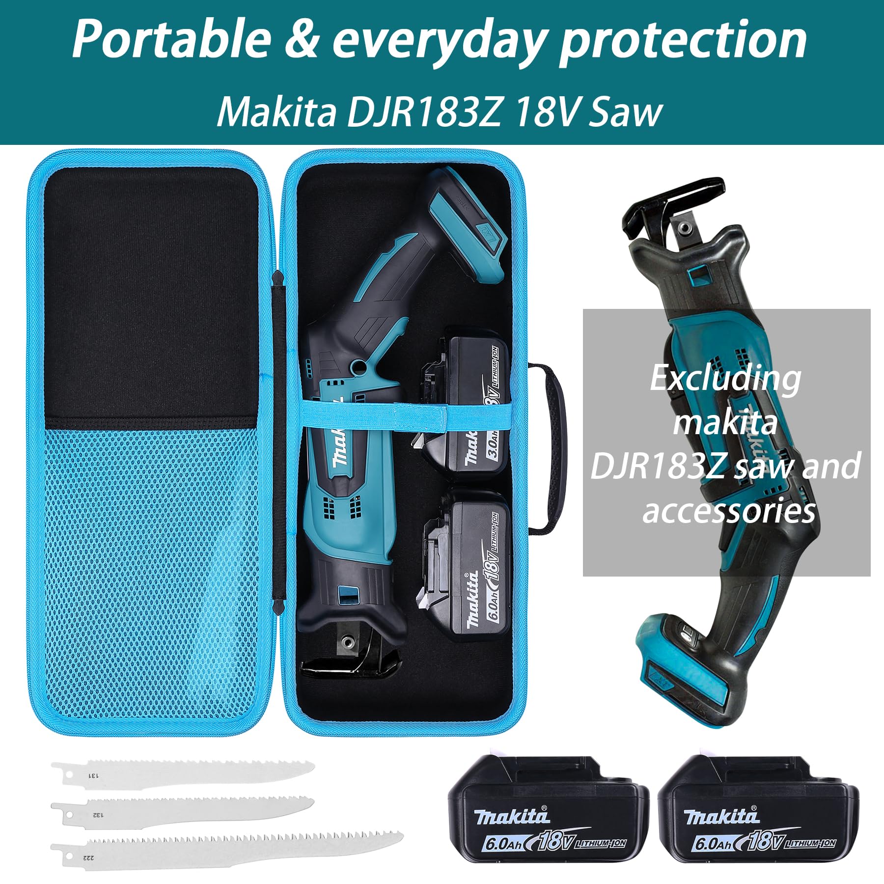 Khanka Estuche Rígido para Makita DJR183Z 18V Sierra Sable, Maletín de Almacenamiento y Transporte de Herramientas Compatible con Makita DJR183Z (Herramienta y Batería NO Incluidas)