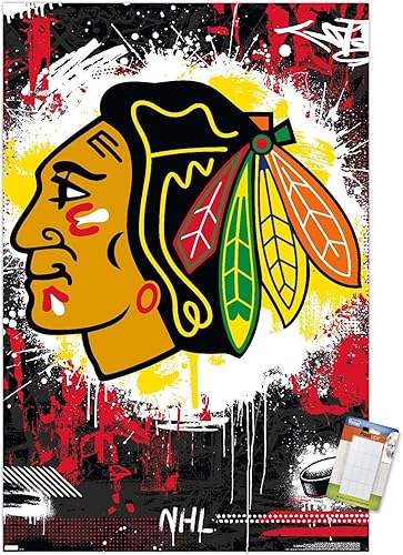 Trends International NHL Chicago Blackhawks - Póster de pared con logotipo Maximalist 23, 22.37 x 34.00 pulgadas, paquete de póster y montaje prémium