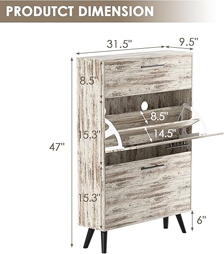 Miniatura 8 de Buytime Zapatero de granja, organizador de zapatos de madera con cajones ocultos y estantes abiertos, organiza 20 pares de zapatos, perfecto para