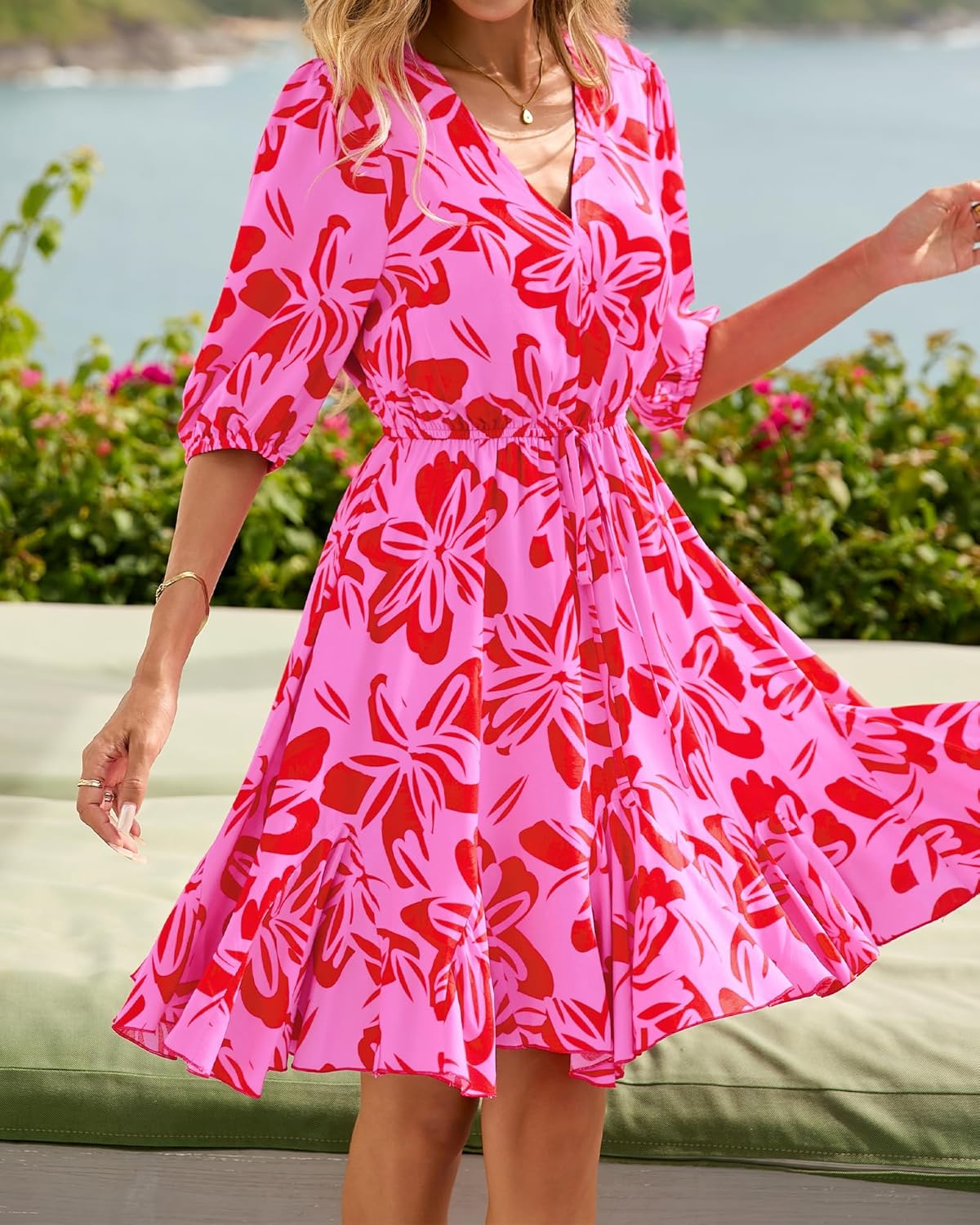 BTFBM Women Summer Spring Floral Boho Dress 2026 V Neck Short Sleeve Ruffle Beach Vacation Clothes Wedding Guest Dresses