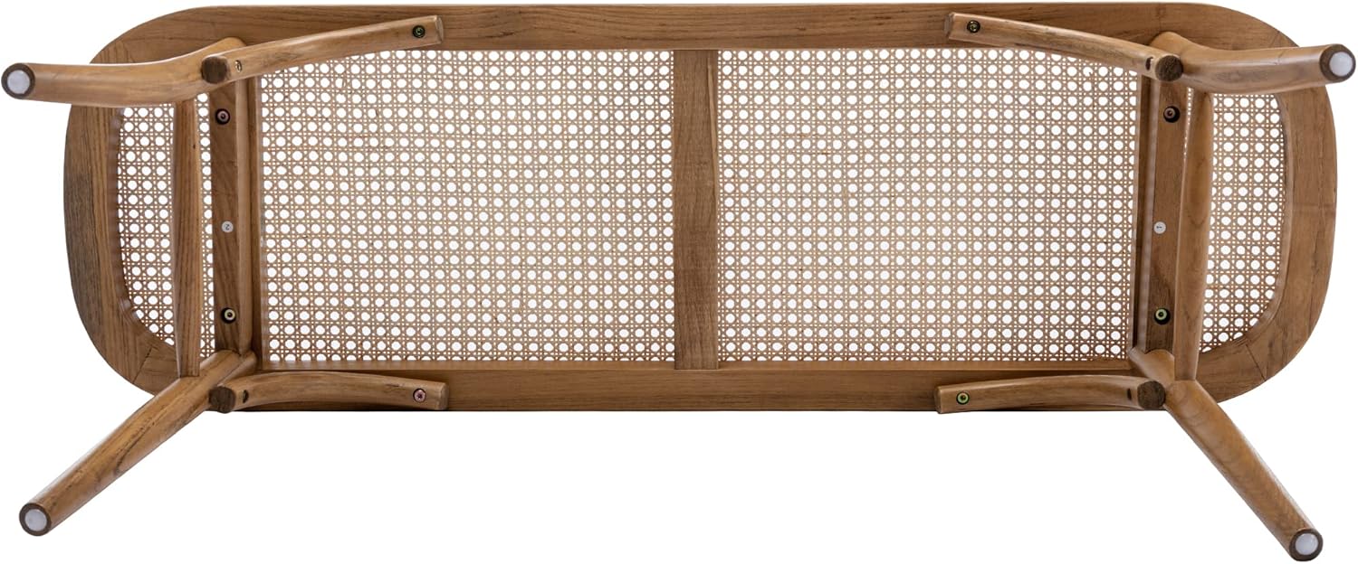Farmhouse Wood Bench Seat Small Rattan Cane Bench Wicker Bench for End of Bed Living Room Entryway Foyer Indoor, Hand Woven