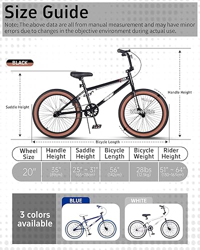 Miniatura 7 de Freestyle - Bicicletas BMX de 20 pulgadas para niños con 4 clavijas para adolescentes de 8 a 15 años, niños, niñas, principiantes con palanca,