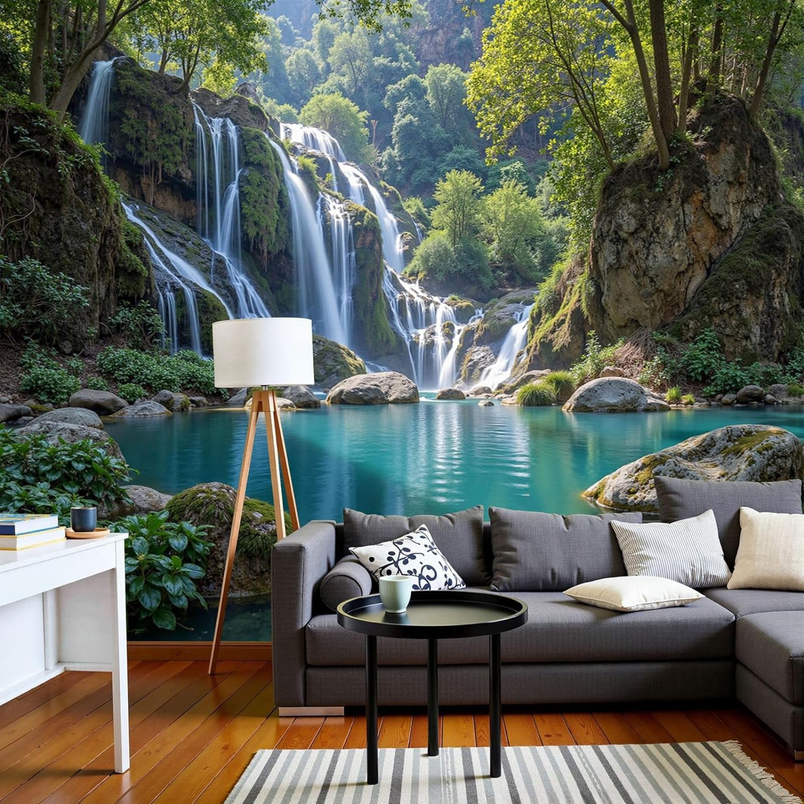 kfjhgbdshhj Wallpaper Natural Forest Landscape, Photo Wallpaper Spectacular Waterfalls, XXL Non-Woven for Bedroom Living Room, Green Wall Decor, 430cm x 300cm Stickers - Frameless Painting - Poster