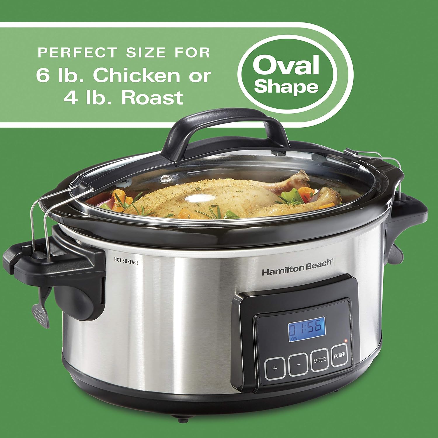Hamilton Beach Portable 6-Quart Stay or Go Programmable Slow Cooker with Lid Lock, Stainless Steel (33561), 6 quarts