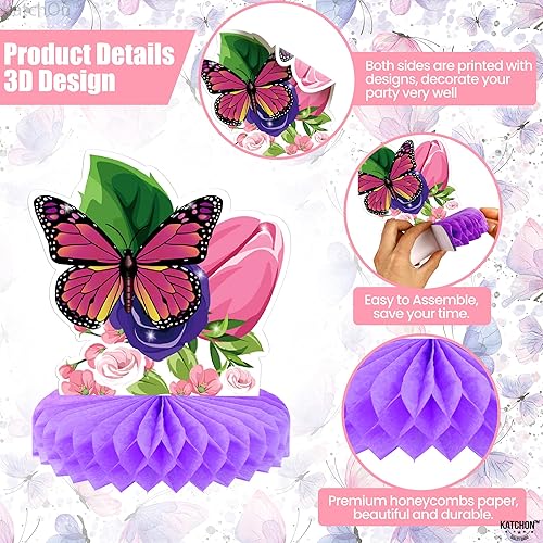 Miniatura 6 de KatchOn, Centros de mesa grandes de mariposa de panal para mesas, paquete de 8, decoraciones de fiesta de mariposas, decoraciones de mariposa para
