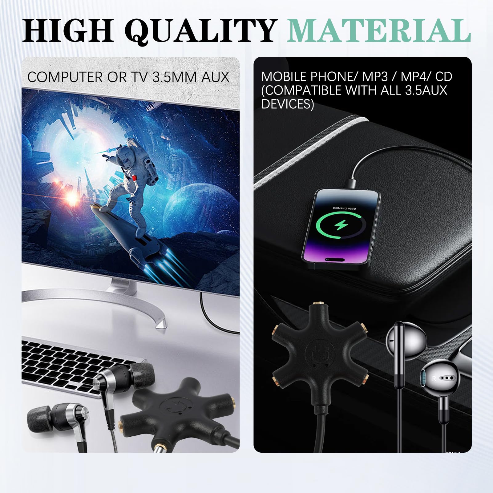 Splitter jack 3,5 mm 5 porte per auricolari multipli, separatore cuffie audio compatto compatibile iPhone iPad MP3 tablet
