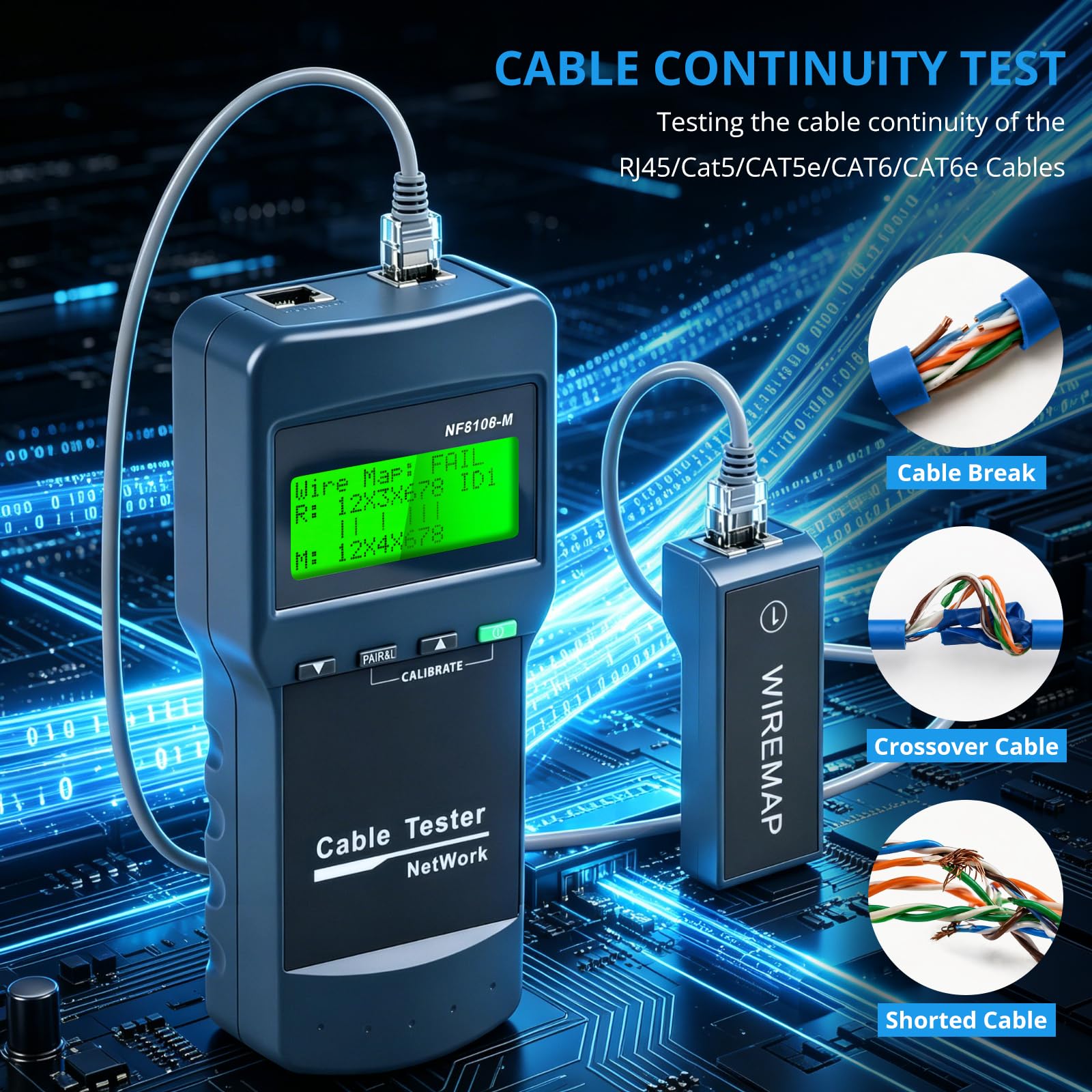 Kit tester per cavi di rete RJ45 con 8 unità remote, misuratore di lunghezza Ethernet LAN per cavi Cat5/Cat5e/Cat6/Cat6e, localizza punto di rottura, misurazione della lunghezza e controllo