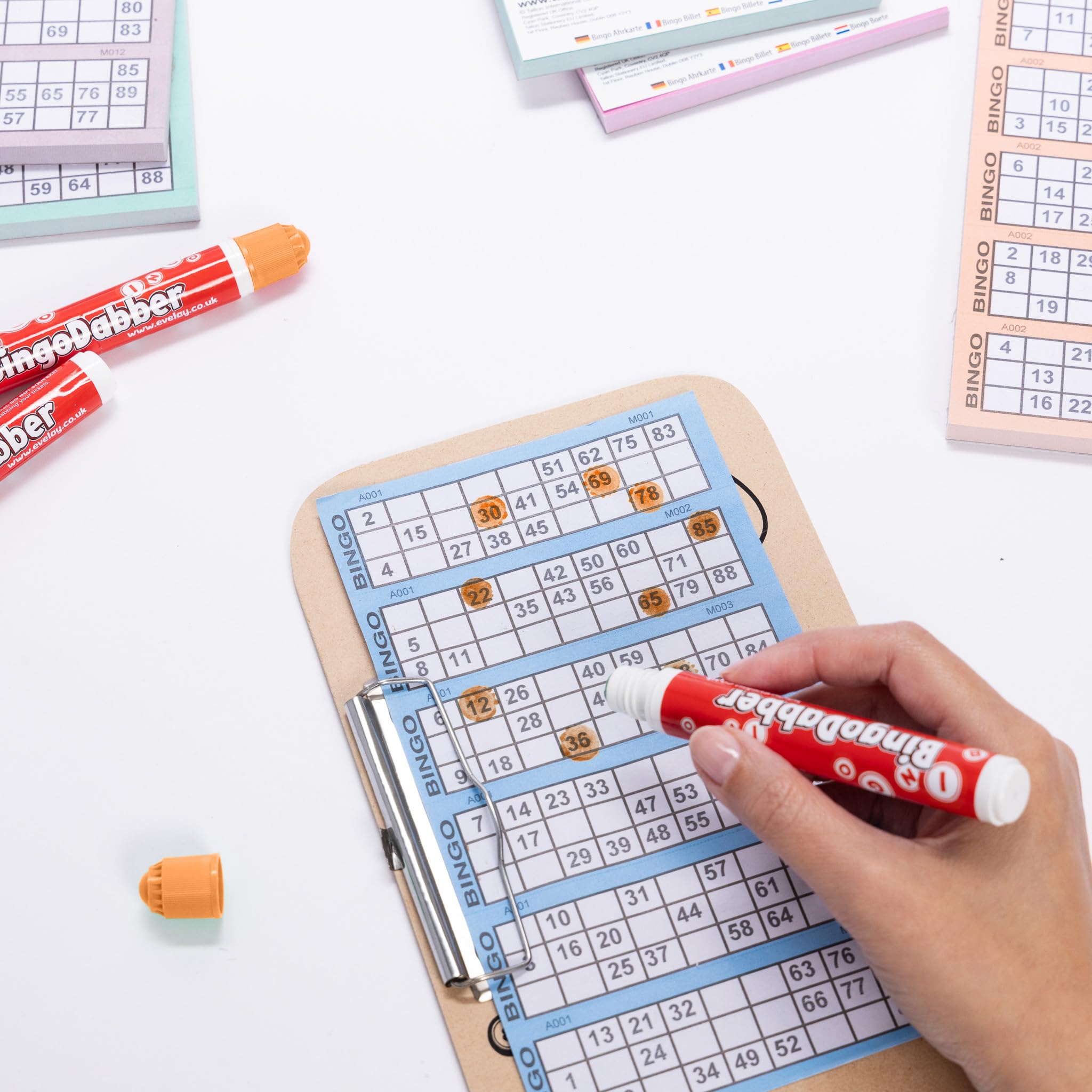 evelay 6 Bingo Dabbers – 20 ml Slimline Marker | sortiert oder einfarbig | tropffreie Tinte für reibungsloses Markieren | Orange | langlebige Bingo-Stifte für Zuhause oder Club