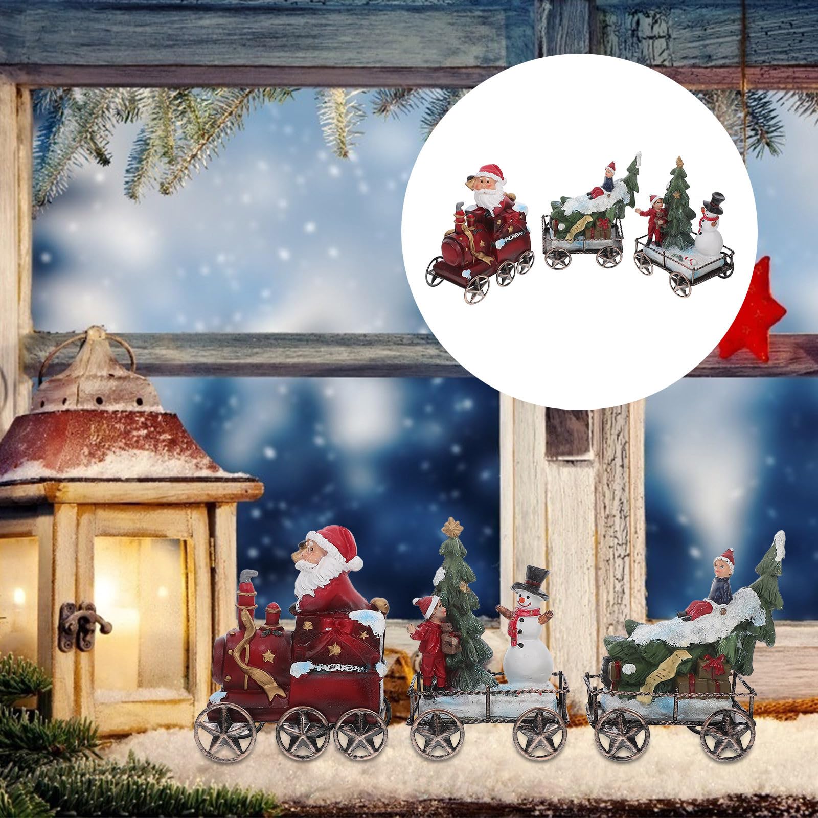 TOYANDONA 3 Piezas Juego de Tren de Resina Navideño de Tres Piezas para