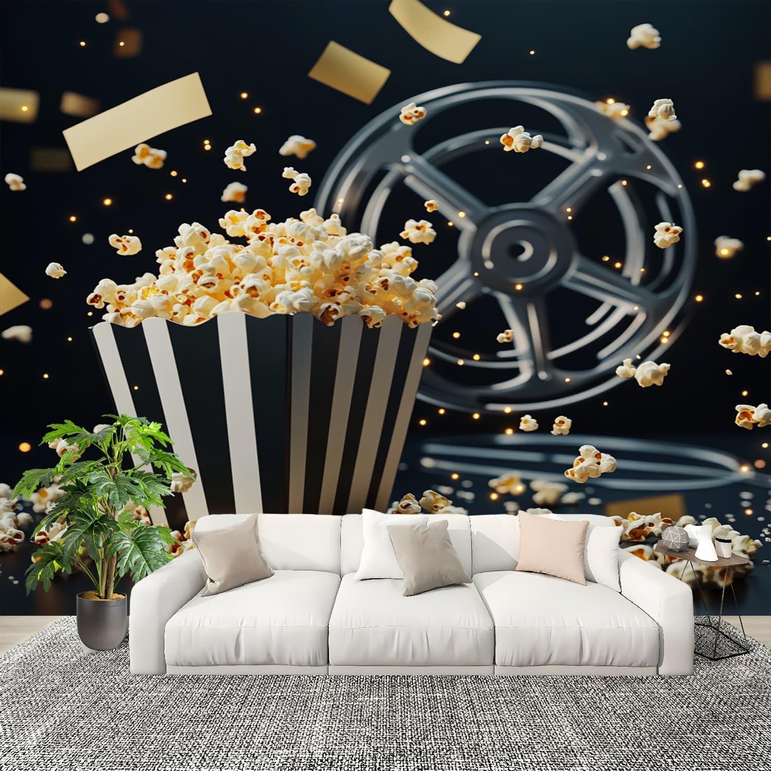 Papier Peint Panoramique Poster Popcorn Cinéma Noir Intissé 250 cm