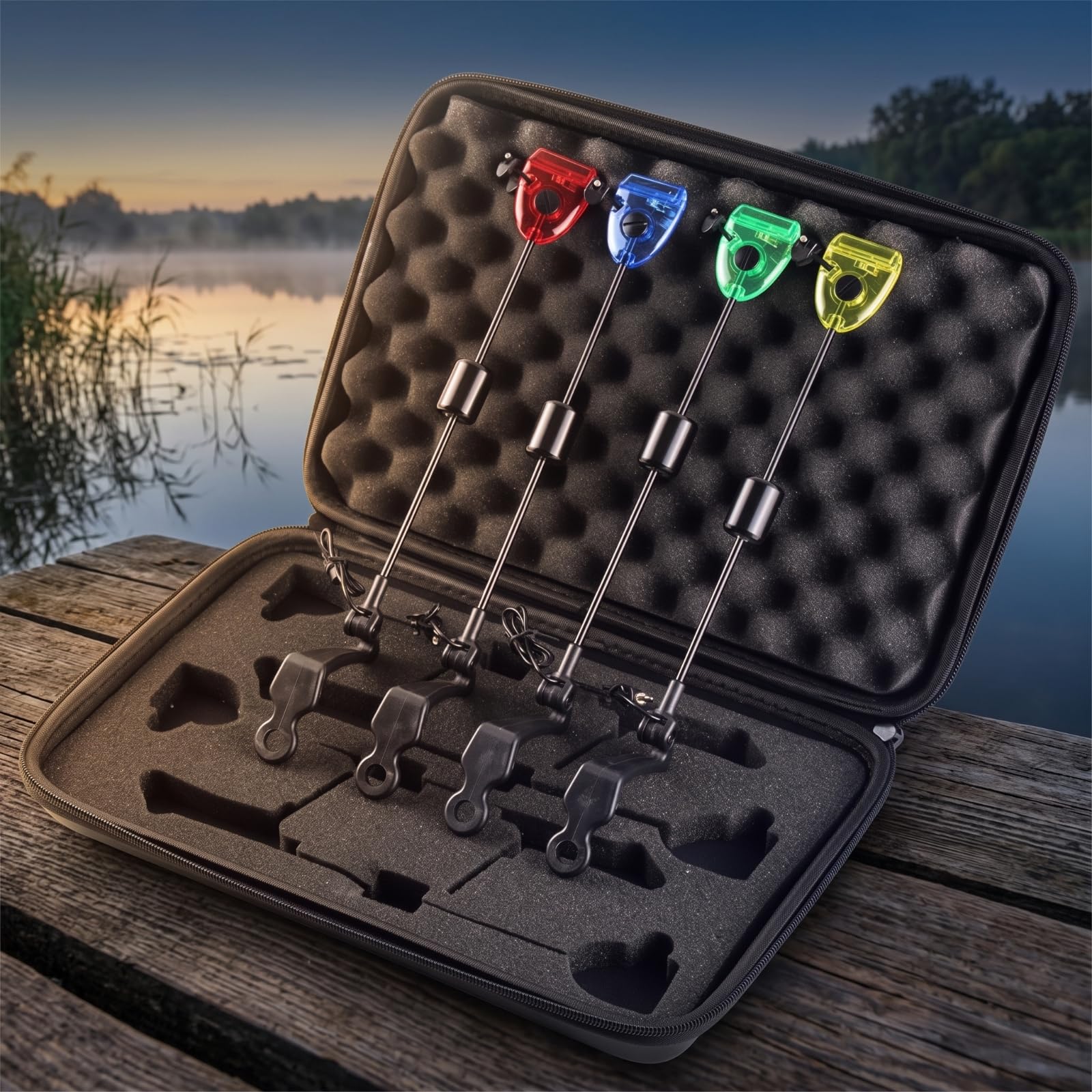 Baoblaze Indicatore di Abboccata Canna da Pesca Segnalatore Allarme Clip Bilanciere Contrappeso Testa Traslucida Plastica Metallo con Custodia Imbottita Adatto per Pesca da Riva Barca Lago Escursioni