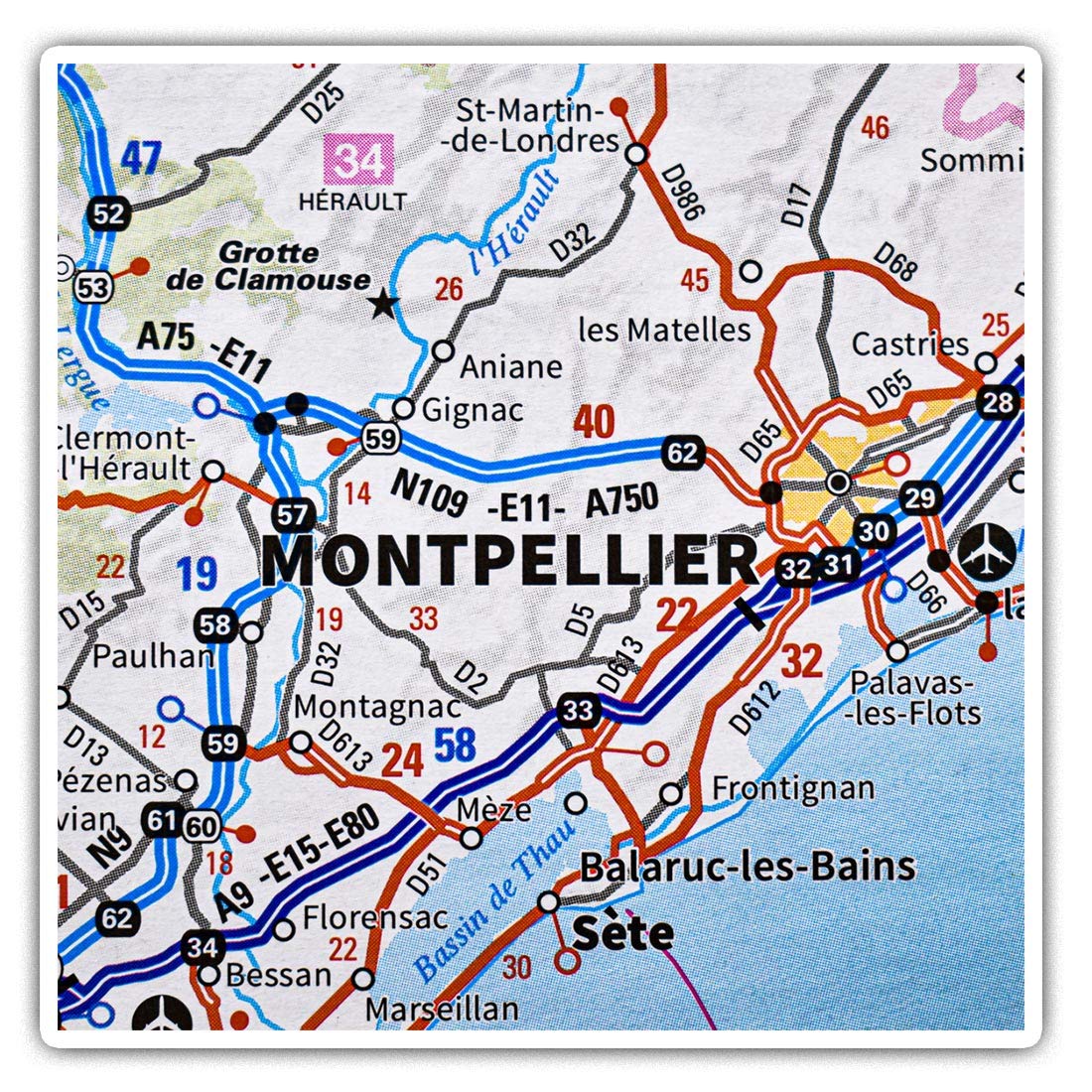 Destination Vinyl Ltd Multi 2 X Square 7.5Cm Vinyl Stickers - Montpellier France French Travel Map 45776