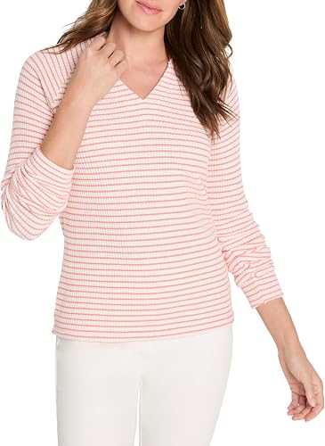 NIC+ZOE Soft Thermal Split Neck TOP, Pink Multi, PS
