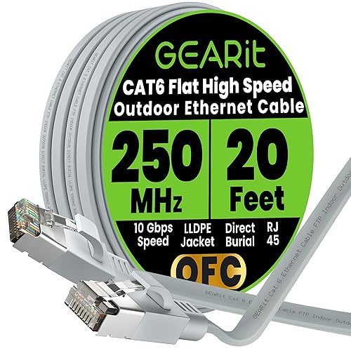 Miniatura 31 de GEARit Cable Ethernet plano Cat 6 para exteriores (30 pies, negro) Chaqueta LLDPE clasificada para entierro directo – Cat6 blindado FTP 10Gbps