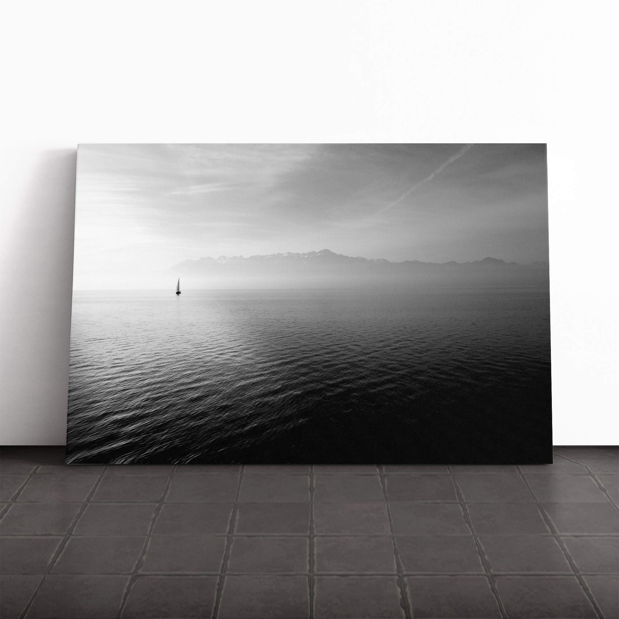 Lonely Boat on The Lake Seascape Canvas Print | Gallery Wrapped 30mm Frame Wall Art | 20x14 inches | Ready to Hang | Modern Seascape Picture | Living Room Bedroom Lounge Office