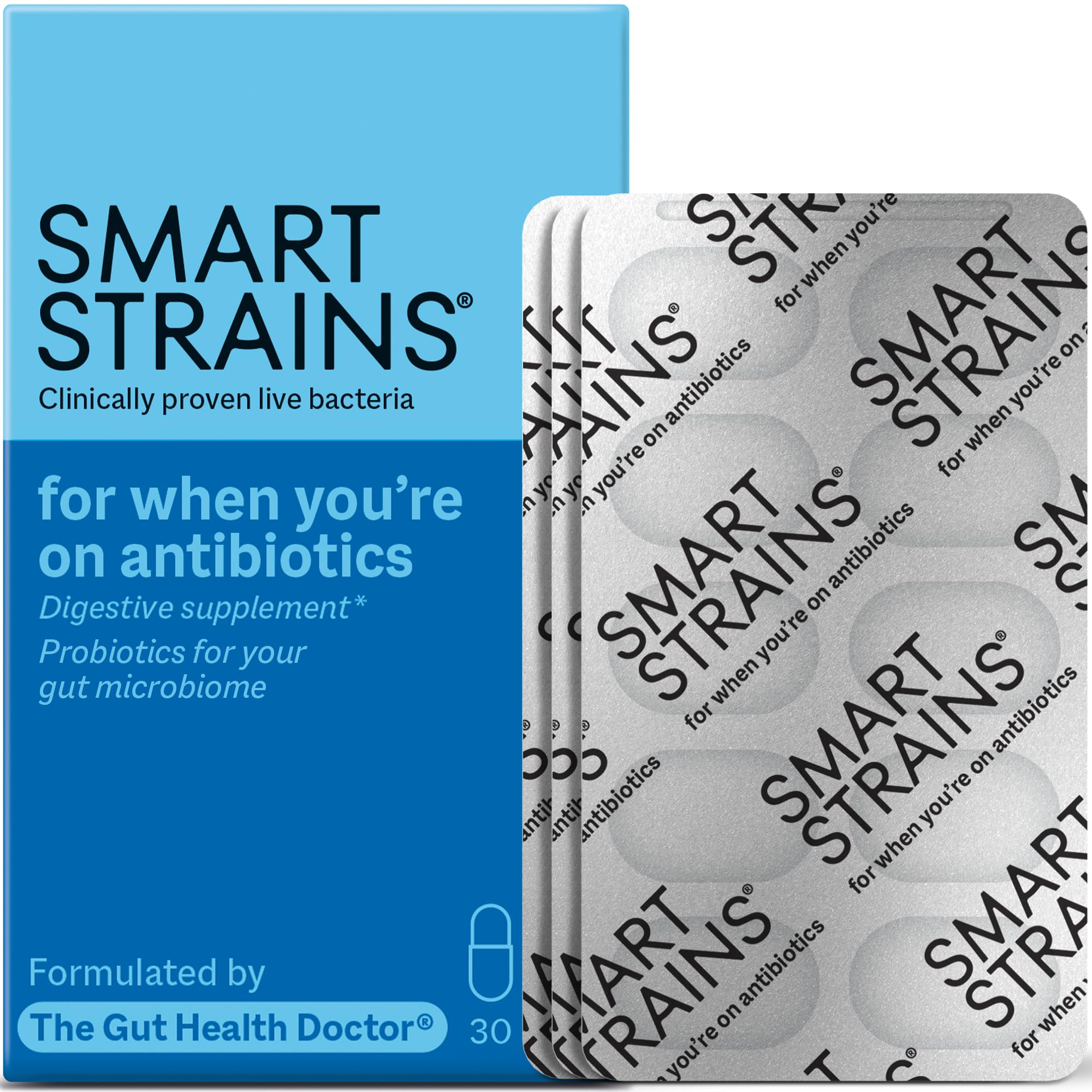 SMART STRAINS for Antibiotics & Traveller's Tummy – Proven Live Bacteria – Formulated by The Gut Health Doctor | 10 Billion LGG World’s Most Studied Bacterial Cultures | 30 Oral Probiotics