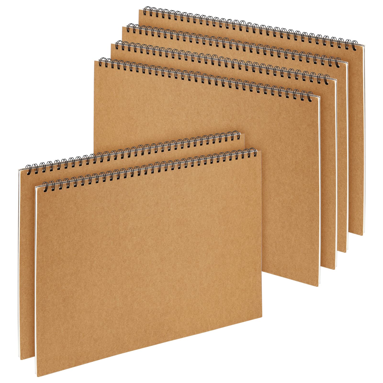MANCHAP 6 Pack A3 Spiral Bound Landscape Sketchbook, 60 Pages/30 Sheets Art Sketchbook, 160gsm A3 Hardback Drawing Pad with Kraft Cover for Sketching Drawing