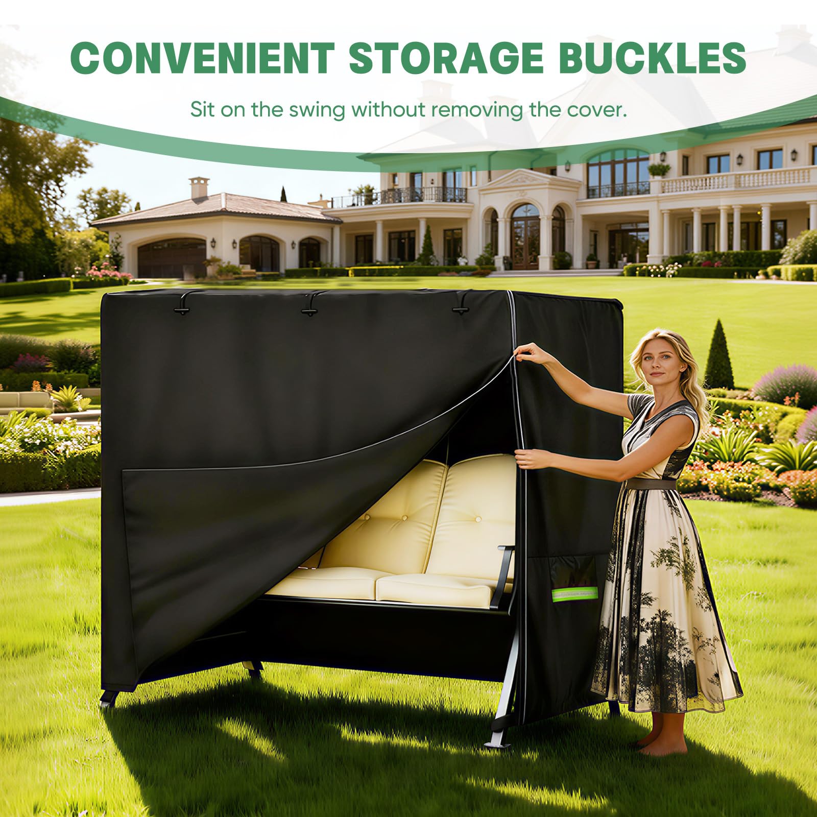 NEVERLAND Housse Balancelle 3 Places - Imperméable 600D Oxford Housse de Protection pour Balancelle de Jardin avec Fermeture Éclair, Anti-UV, Coupe-Vent, 220x150x150cm, Noir