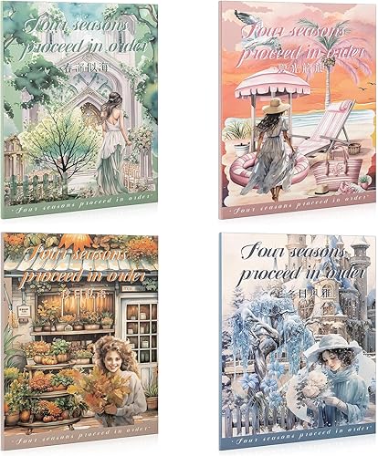 Snycler 4 libros, 80 hojas de calcomanías de PET, diario vintage, suministros de álbumes de recortes, calcomanías de manualidades para diarios