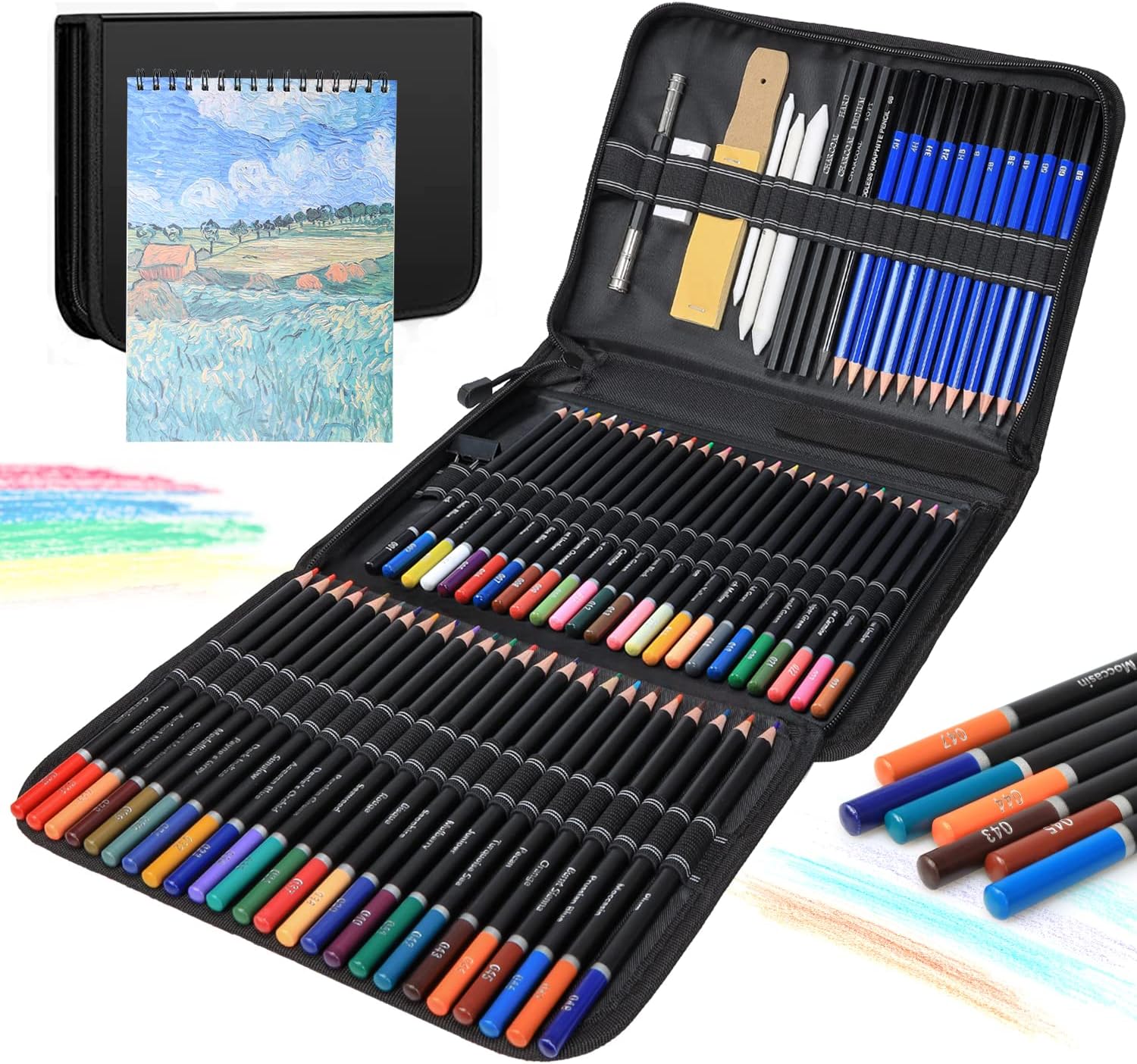 Grehge rawing Pencils,72-set Sketch Pencils/Drawing Set Sketching Kit with A4 Sketch Book Colored Pencils, Graphite Pencils,Charcoal Pencils for Artists Adults Teens Beginner Coloring Set