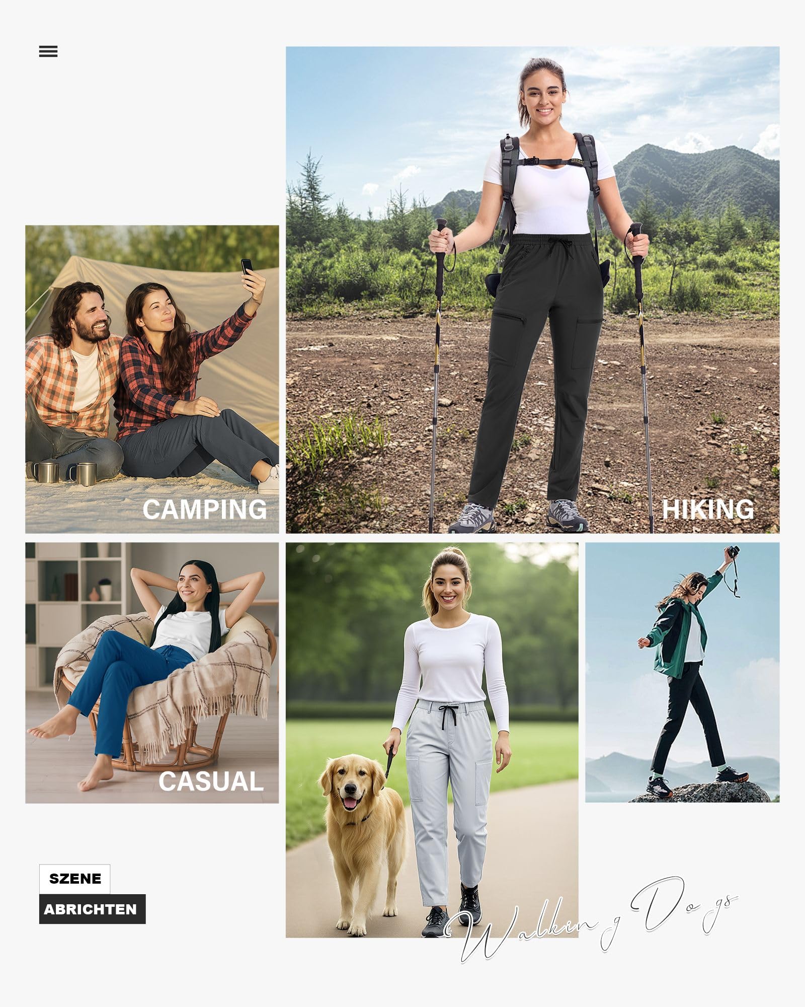 33,000ft Wanderhose Damen Outdoorhose Wasserabweisend Trekkinghose mit 5 Taschen Leichte Cargohosen Atmungsaktiv Funktionshose für Camping Laufen