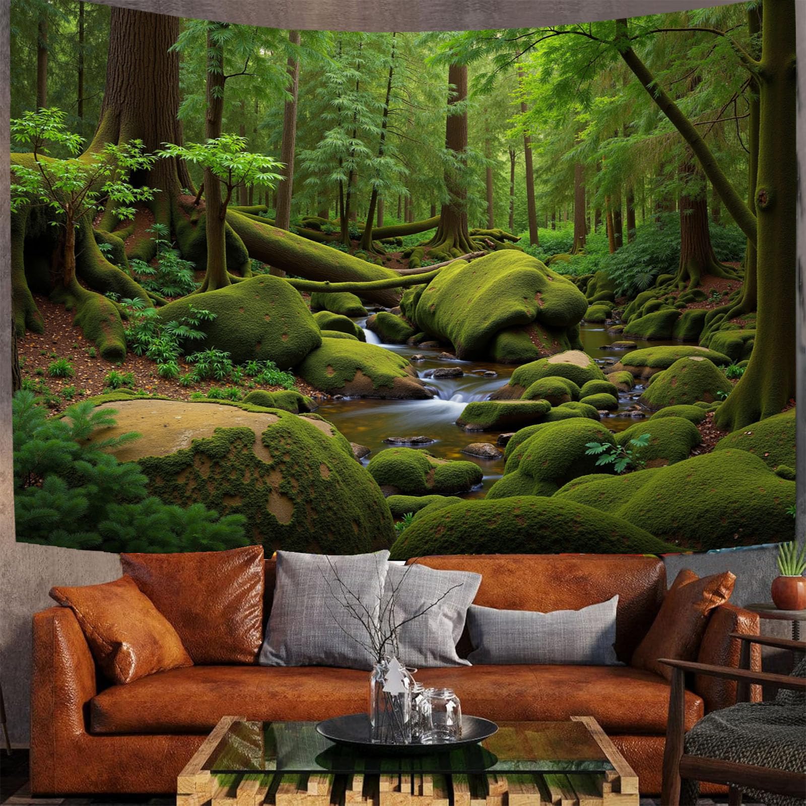 Amazon.com: DLERFLOVR Mossy Rocky Creek Tapestry Wall Hanging 80L