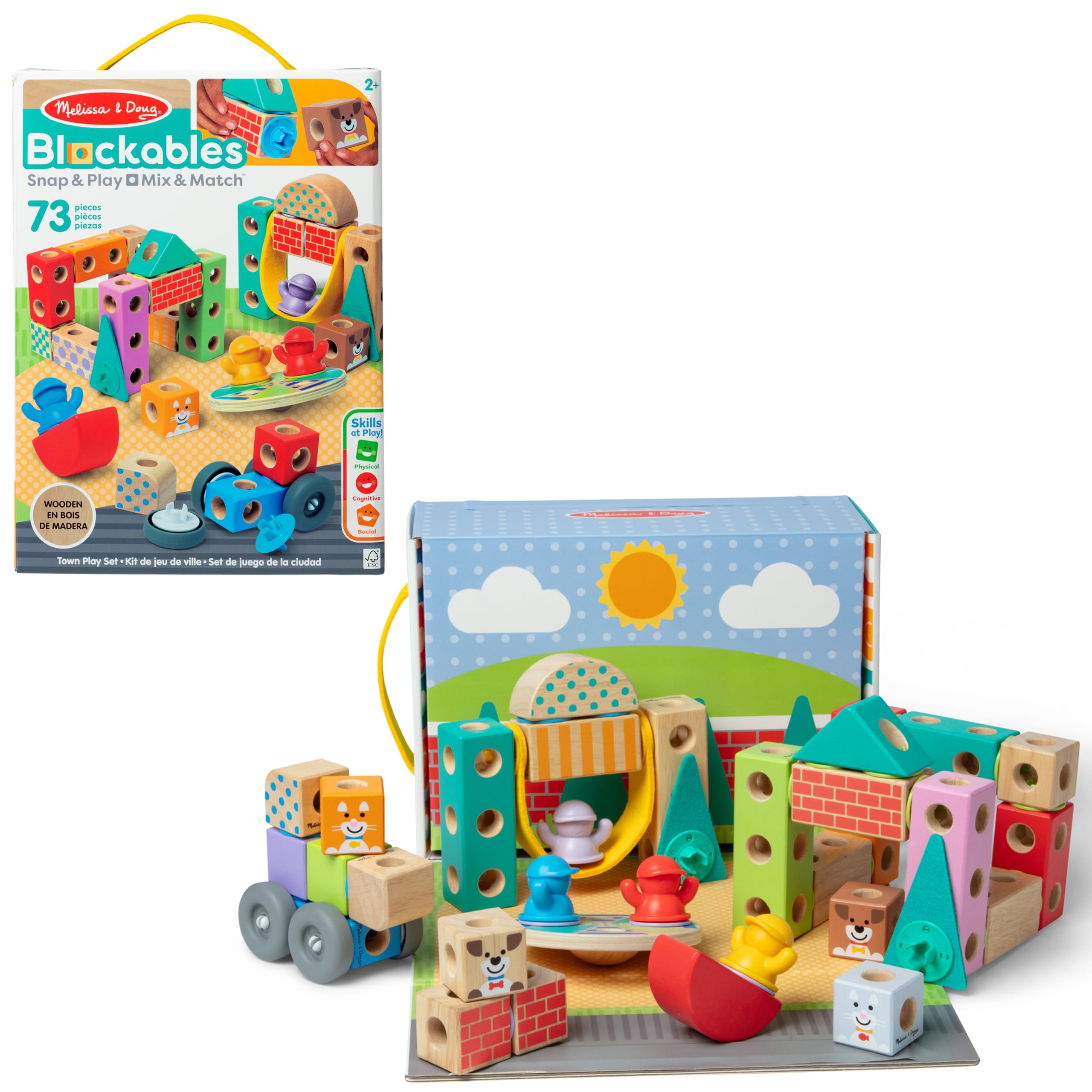Melissa & Doug - Blockables Stadt Bauset - 73 teiliges Set mit Holzbausteinen, Steckverbindungen, Filzaccessoires und mehr für kreatives Bauen und Spielen, für Kinder ab 2 Jahren