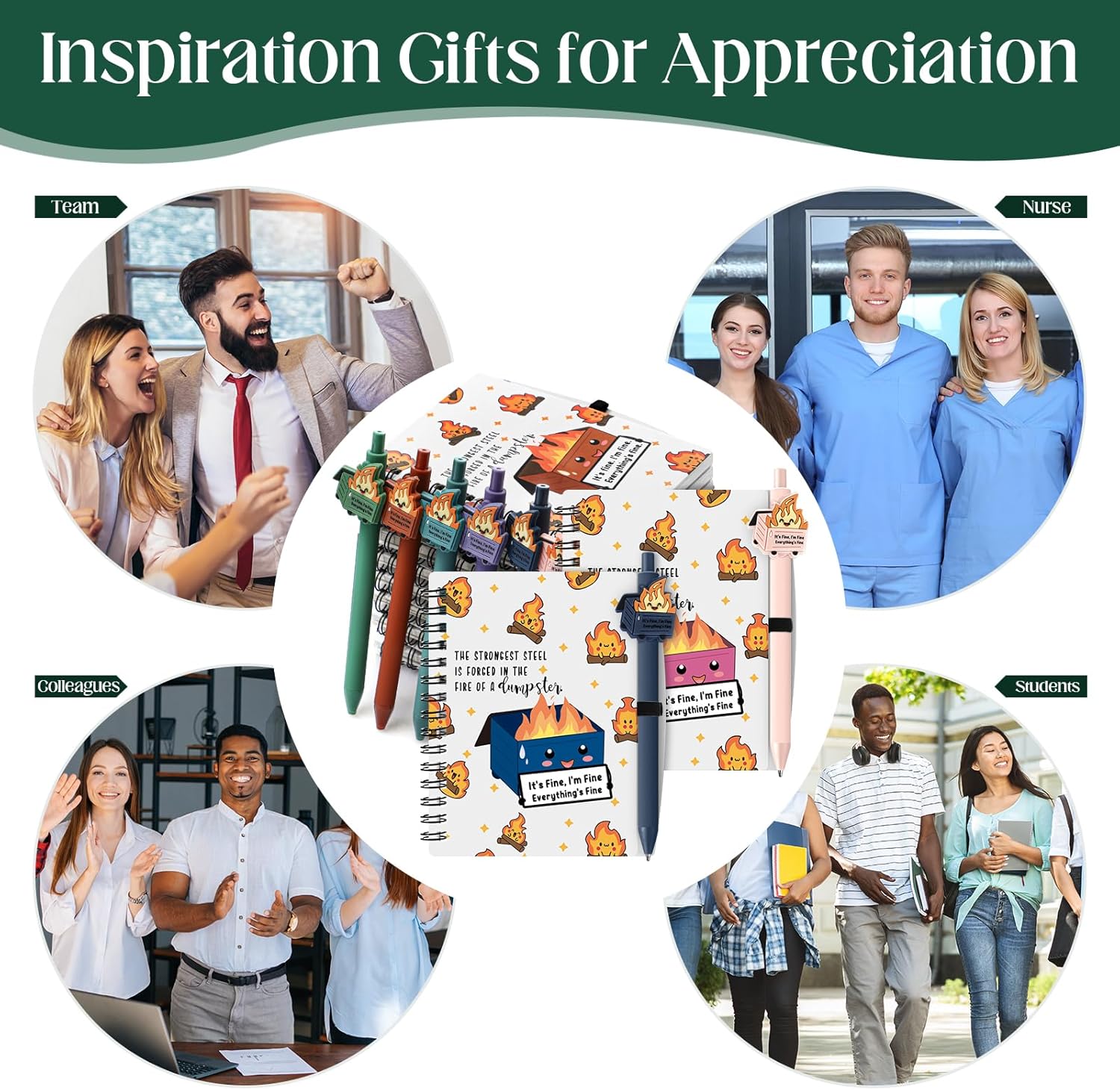 Resurhang Dumpster Fire Gifts Bulk Funny Coworker Employee Appreciation Gifts, A6 Notebooks Pens Set for Nurse Appreciation, Office Team Staff, Teacher, Volunteer(60 Pcs,Colorful)