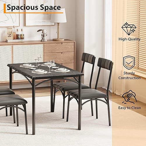 Miniatura 7 de Juego de mesa de comedor para 4, mesa de comedor moderna de cocina con sillas tapizadas, muebles de 5 piezas que ahorran espacio para apartamentos