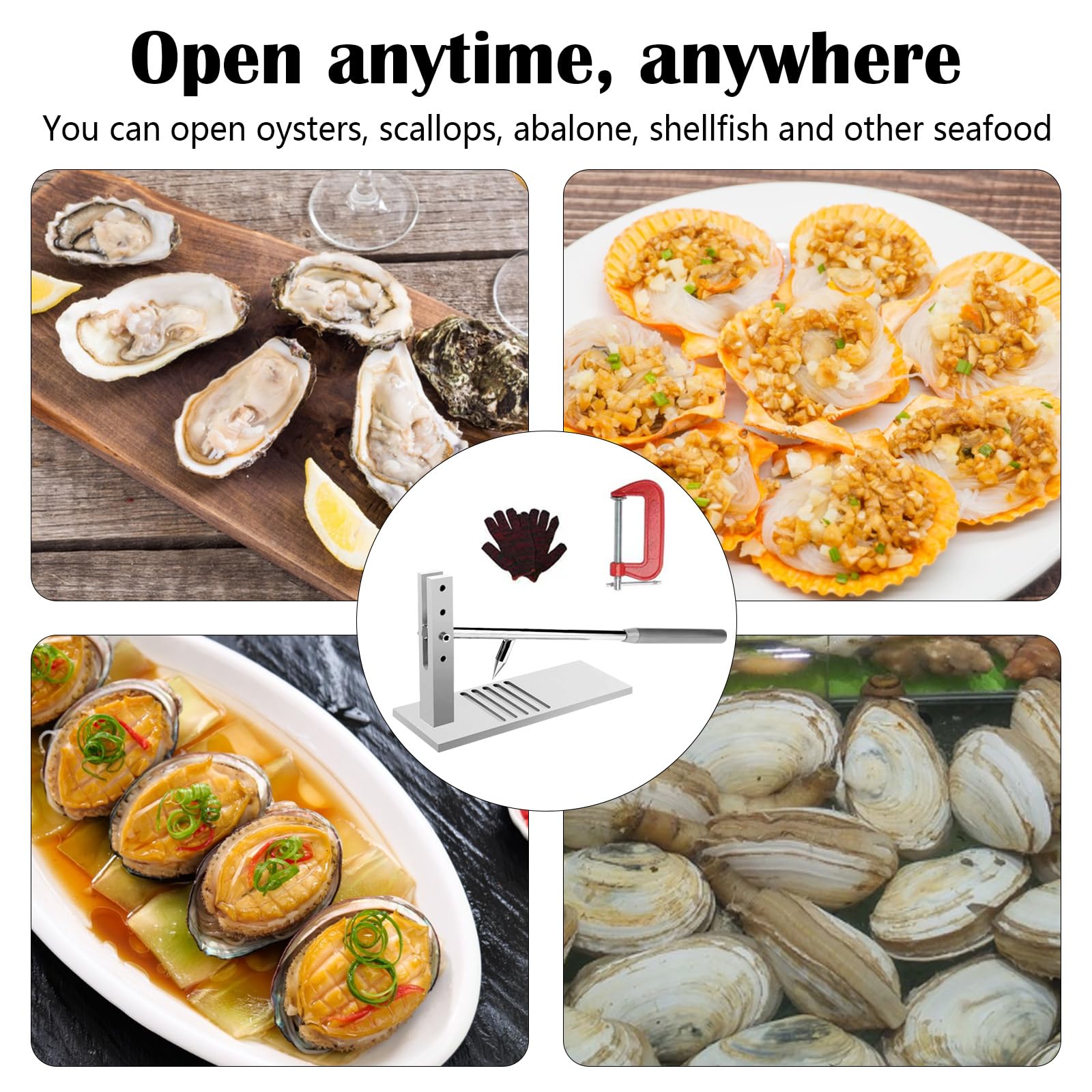 Outil à HuîTres En Acier Inoxydable, Ensemble De Couteaux à HuîTres Ouvre-HuîTres Oyster Shucker Avec Hauteurs RéGlables, Avec 2 Couteaux à HuîTres Et Un Outil De Fruits De Mer De Gant