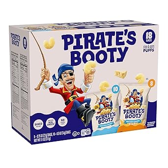 Pirates Booty Aged White Cheddar and Cheddar Blast Cheese Puffs Variety Pack, Gluten-Free, Kids Snacks, 0.5oz and 0.75oz 18ct