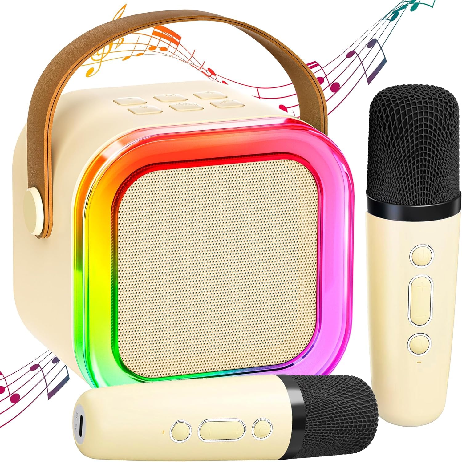 Karaoke Machine,Mini Karaoke Machine, Kids Gift Ideas, Kids Present, Singing Gift, Bluetooth Speaker, Christmas Toys, LED Lights, Childrens Gift, Best Gifts Toys for Girls and Boys Cream Beige