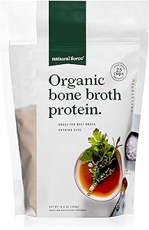 Pure Organic Bone Broth Protein Powder, Grass-Fed & Keto Certified, Types I, II & III Collagen, Unflavored, Perfect for Soups & Cooking, 10.8 oz