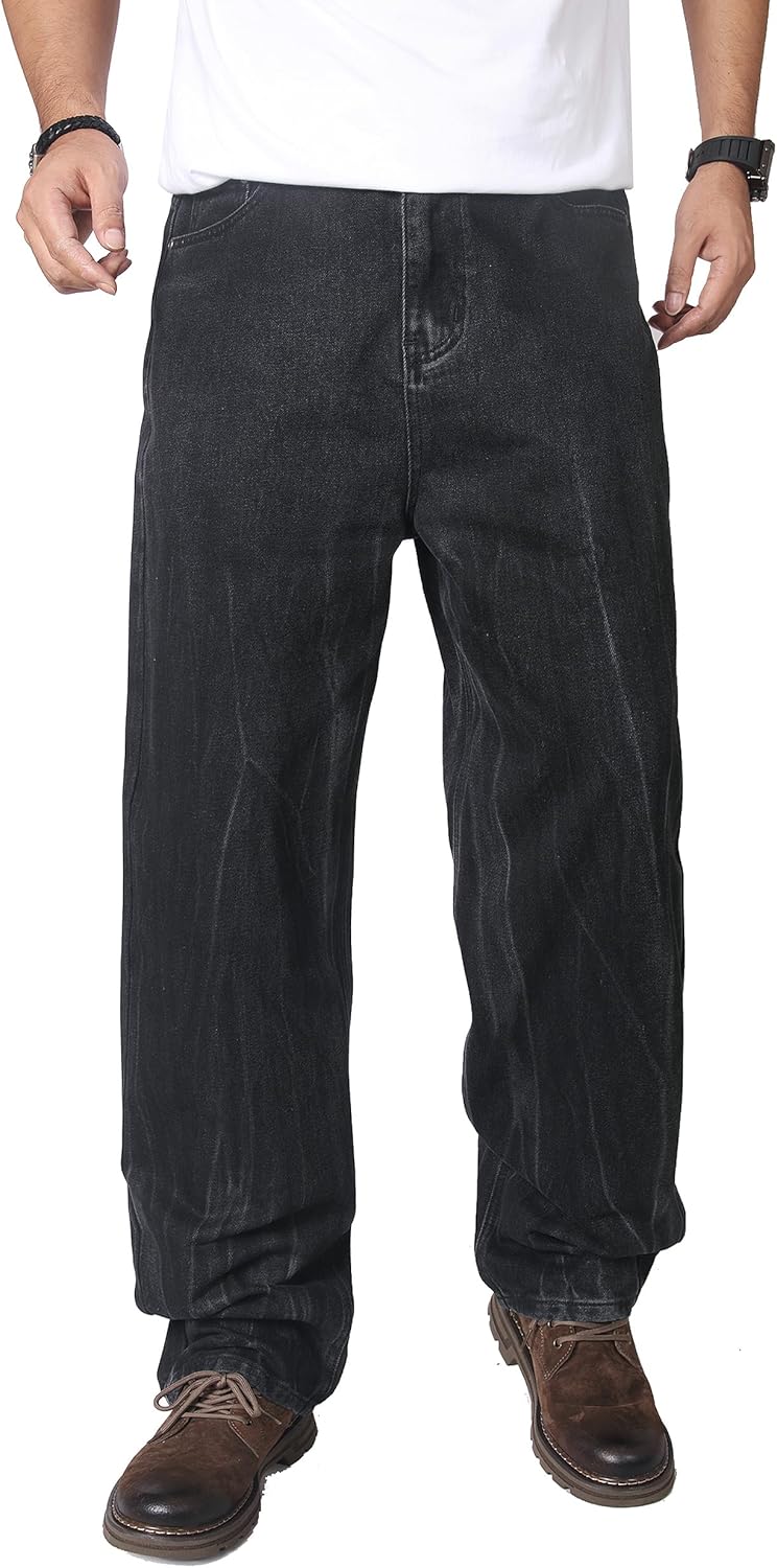 AITITIA Men's Wash Wide Leg Baggy Jeans - Image 2