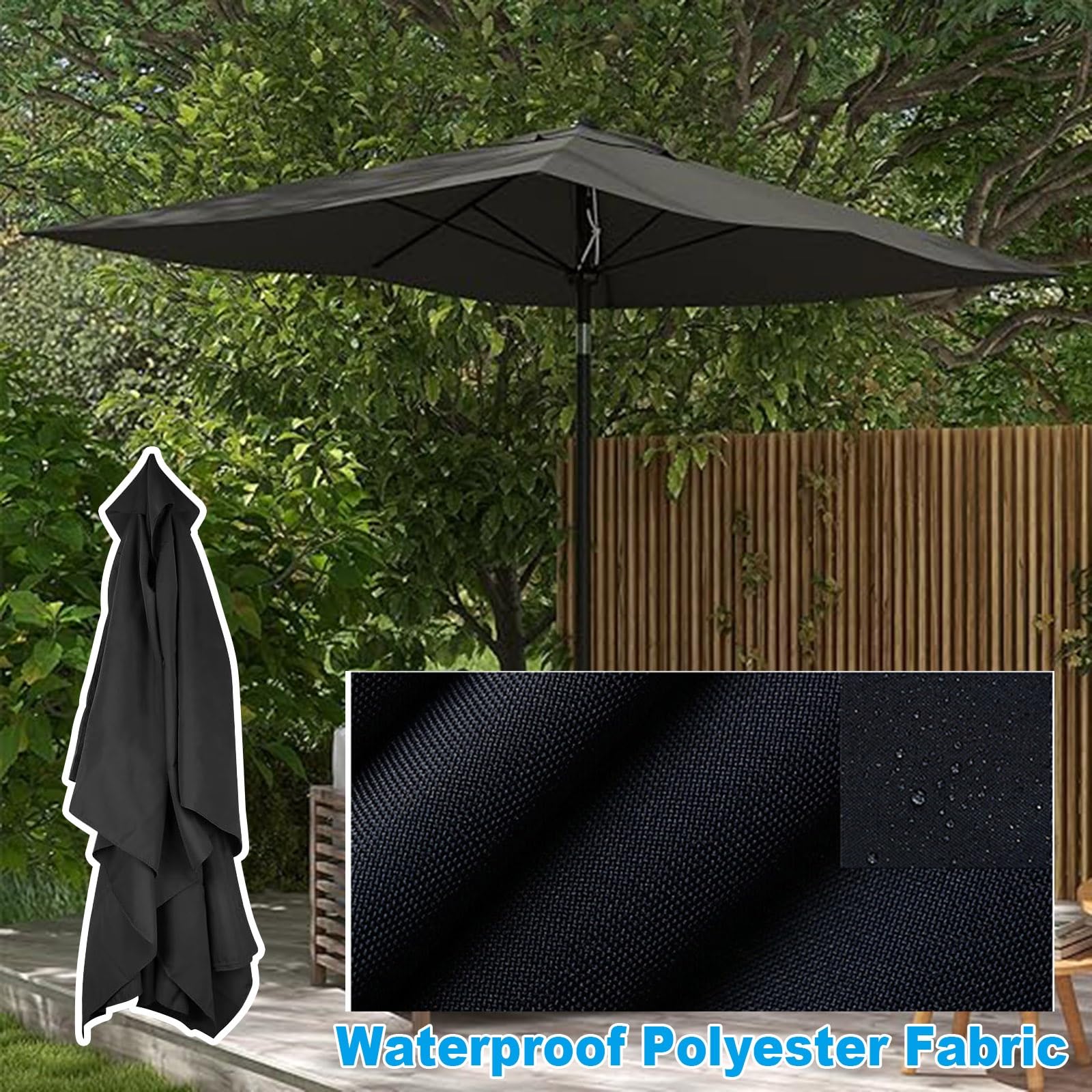 Copertura Di Ricambio Per Ombrellone Da Giardino, Telo Di Ricambio Per Ombrellone Rettangolare 3x2M 6 Stecche, Parasole Impermeabile E Resistente Ai Raggi UV, Vela Di Ricambio In Tessuto(Beige)