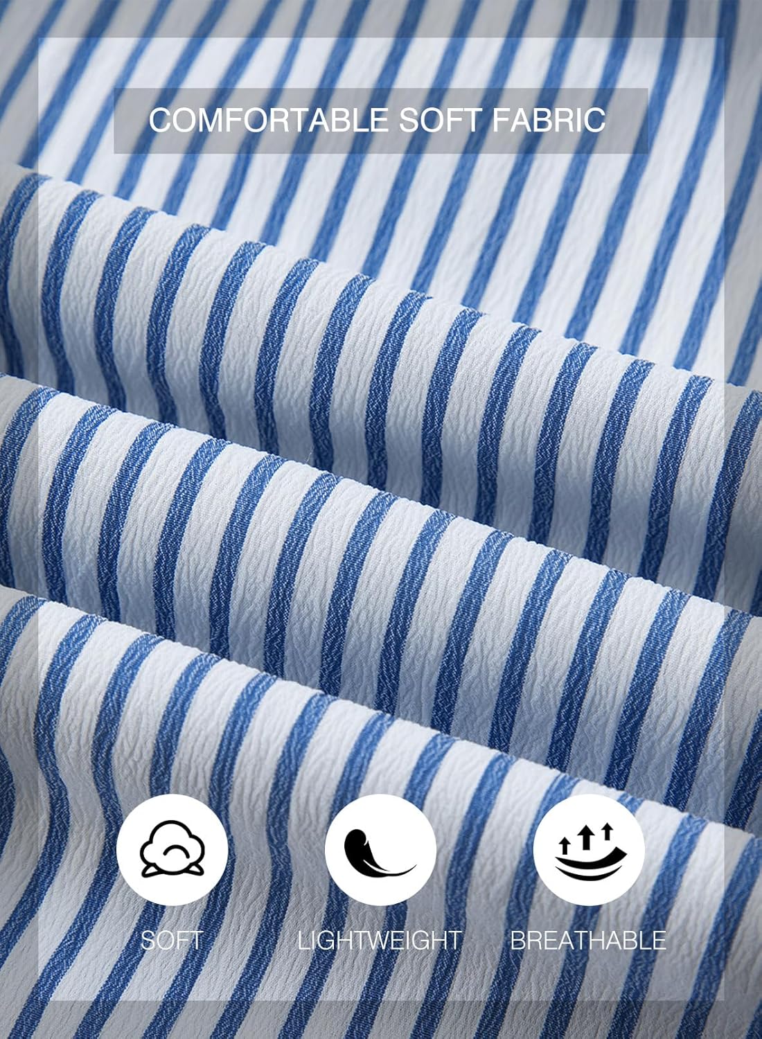 SHEWIN Womens Blouses Summer Striped Crewneck 3/4 Tie Sleeve Tops with Button Decoration On Back - Image 6